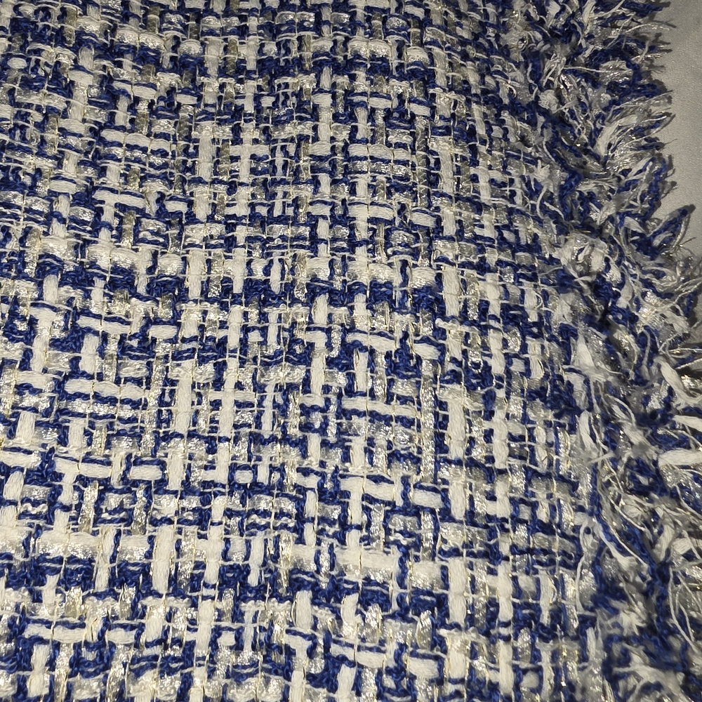 Carolina Belle Blue and White Tweed Fringed Blazer - Picture 3 of 7